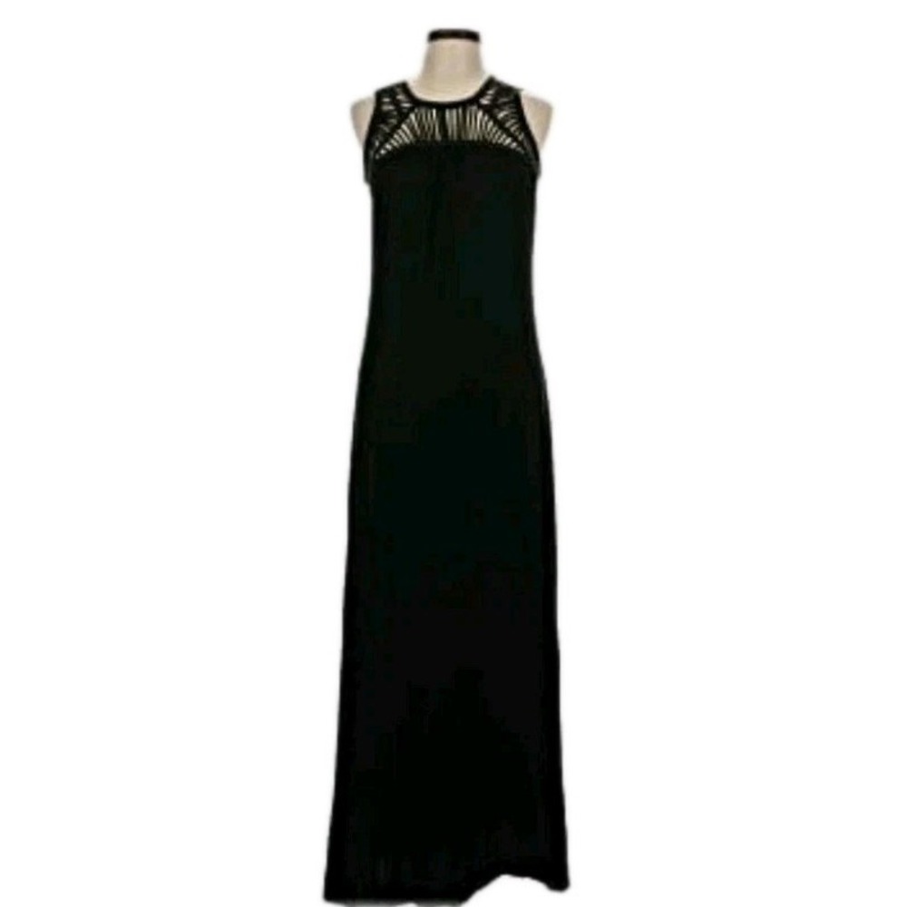 Brixton Ivy Black Maxi Dress With Cut Out Neckline Size Medium Minimalist Chic